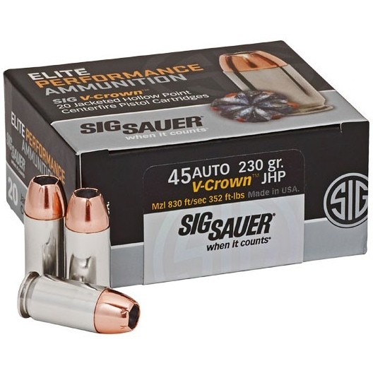 Ammunition Sig Sauer 352 ft lbs 45ACP SIG E45AP2-50            VCRWN 45   230 JHP  50/10